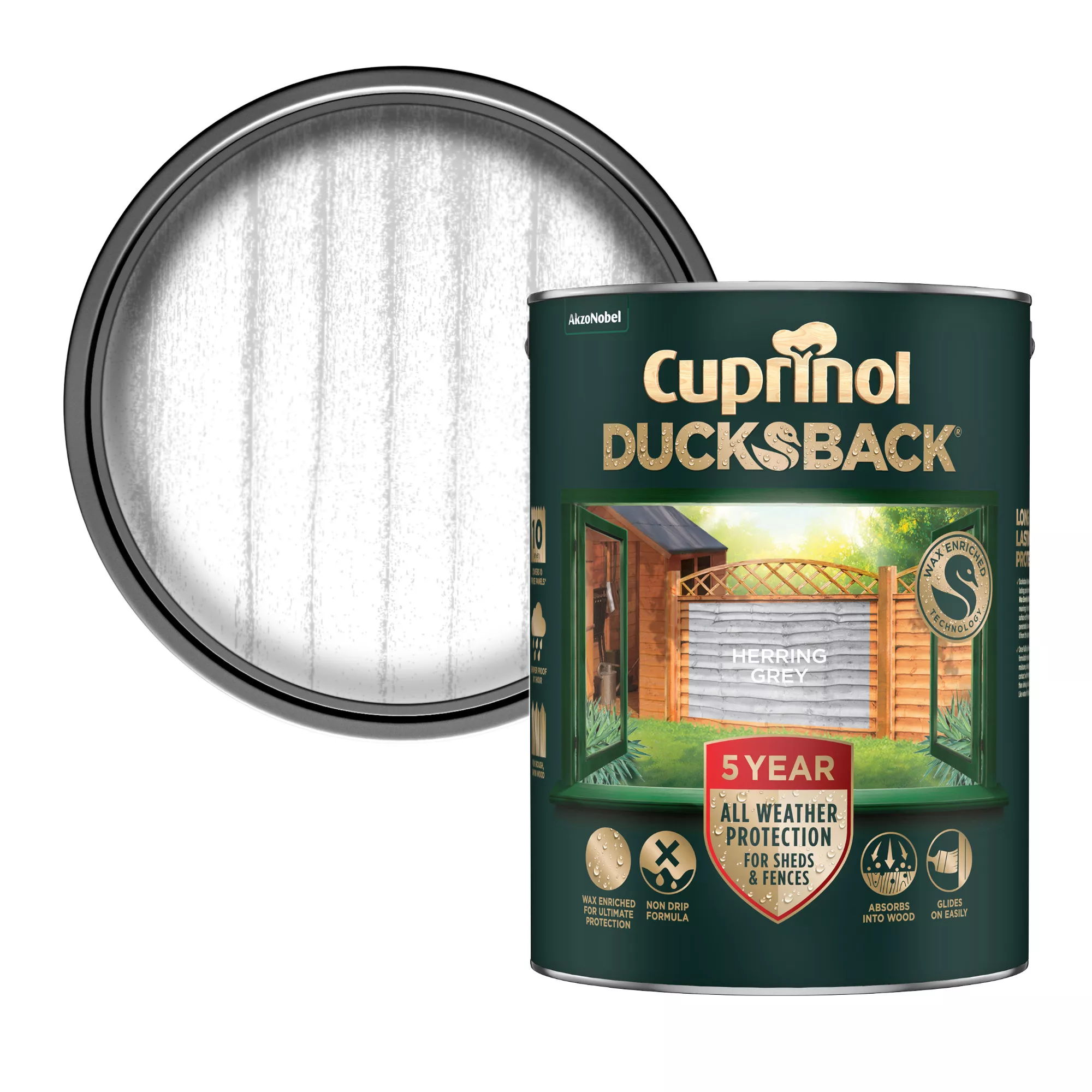 Cuprinol Ducksback Herring Grey Matt Arbours, Fencing, Gates, Sheds & Summerhouses Treatment, 5L 3 Cuprinol Ducksback Herring Grey Matt Arbours, Fencing, Gates, Sheds & Summerhouses Treatment, 5L
