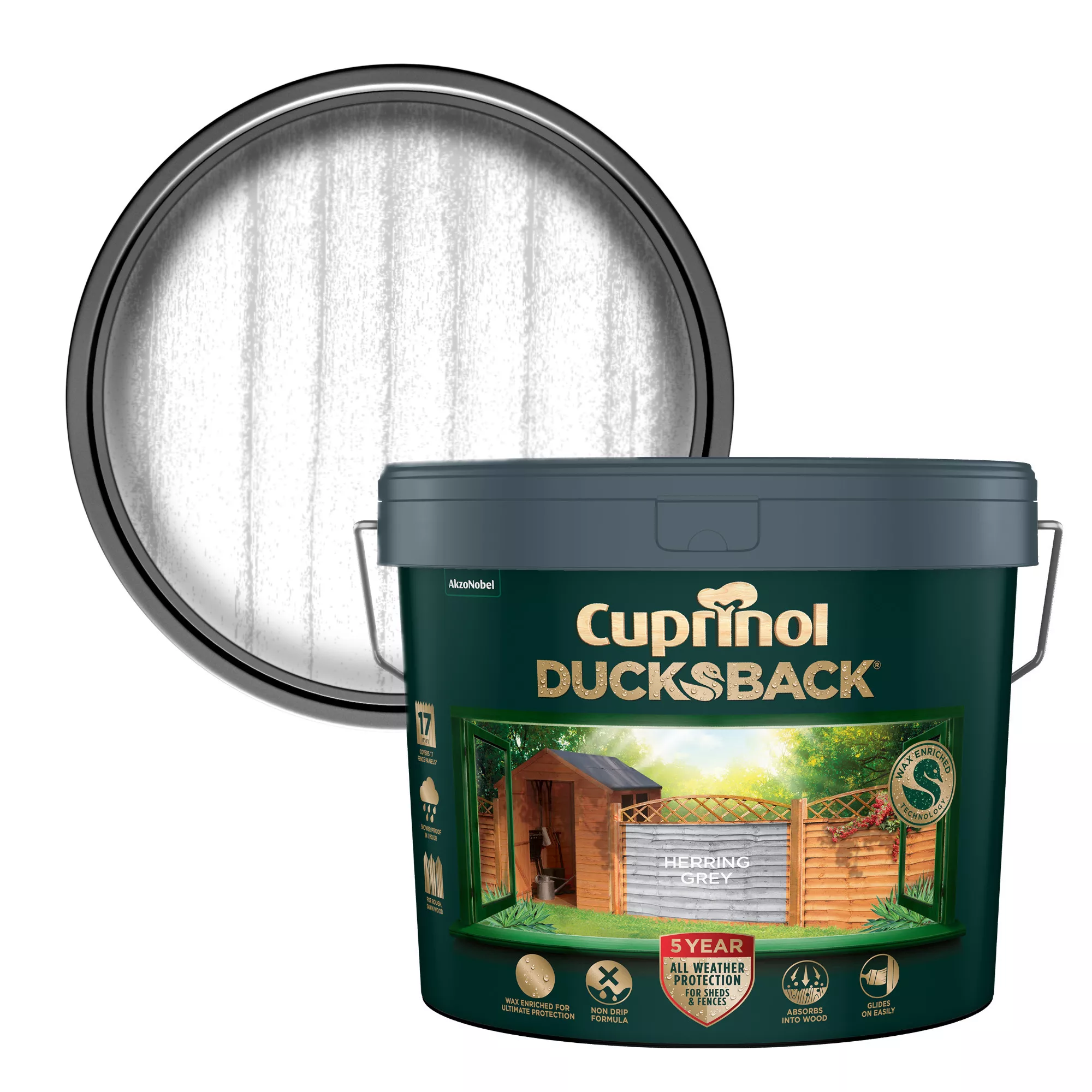 Cuprinol Ducksback Herring Grey Matt Arbours, Fencing, Gates, Sheds & Summerhouses Treatment, 9L 3 Cuprinol Ducksback Herring Grey Matt Arbours, Fencing, Gates, Sheds & Summerhouses Treatment, 9L