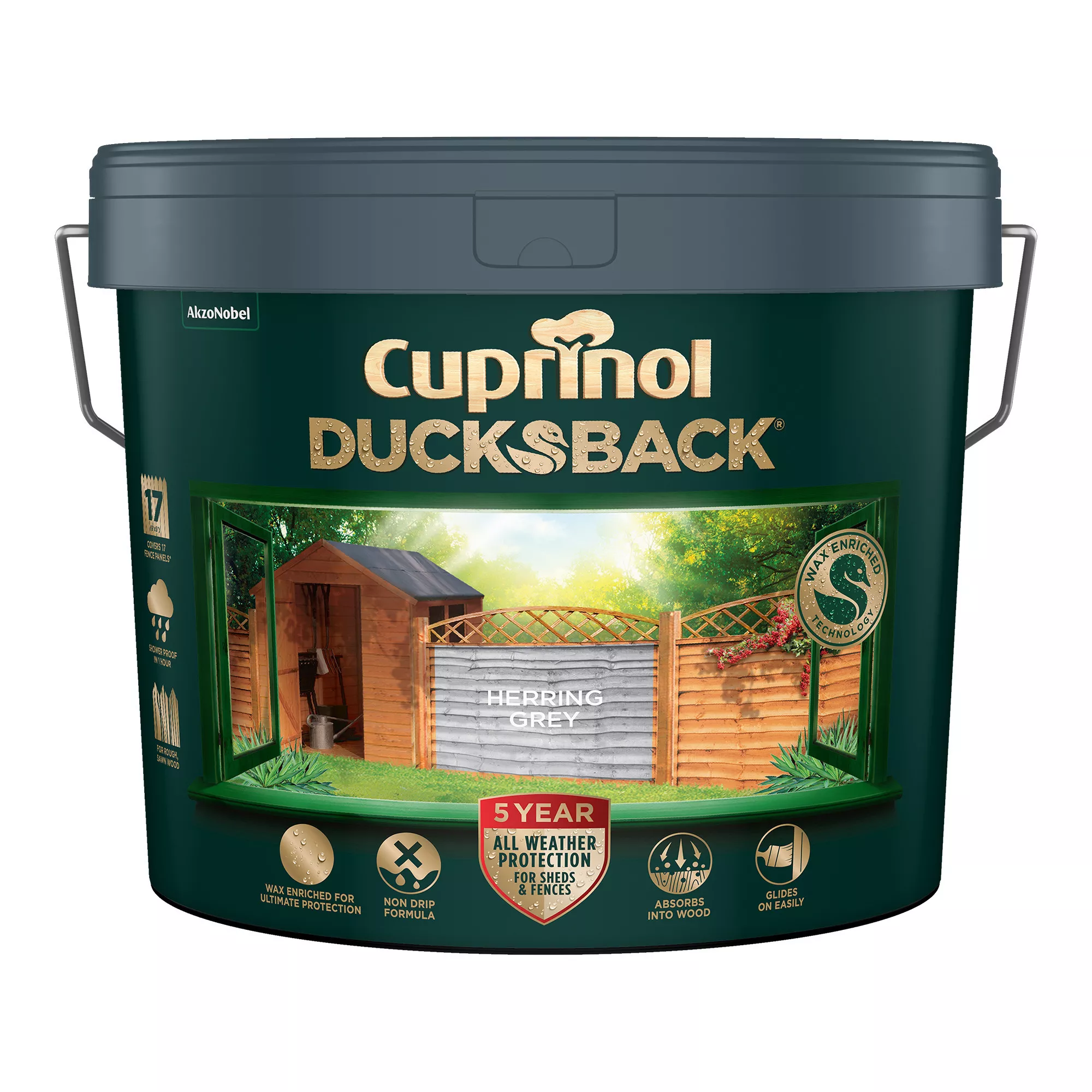 Cuprinol Ducksback Herring Grey Matt Arbours, Fencing, Gates, Sheds & Summerhouses Treatment, 9L 4 Cuprinol Ducksback Herring Grey Matt Arbours, Fencing, Gates, Sheds & Summerhouses Treatment, 9L - Image 2