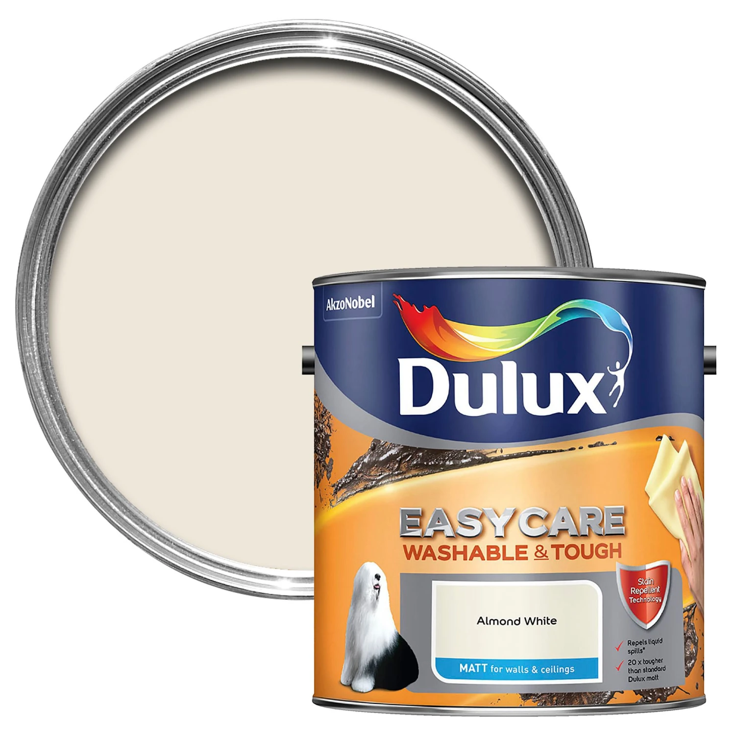 Dulux Easycare Almond White Matt Emulsion Paint, 2.5L 3 Dulux Easycare Almond White Matt Emulsion Paint, 2.5L