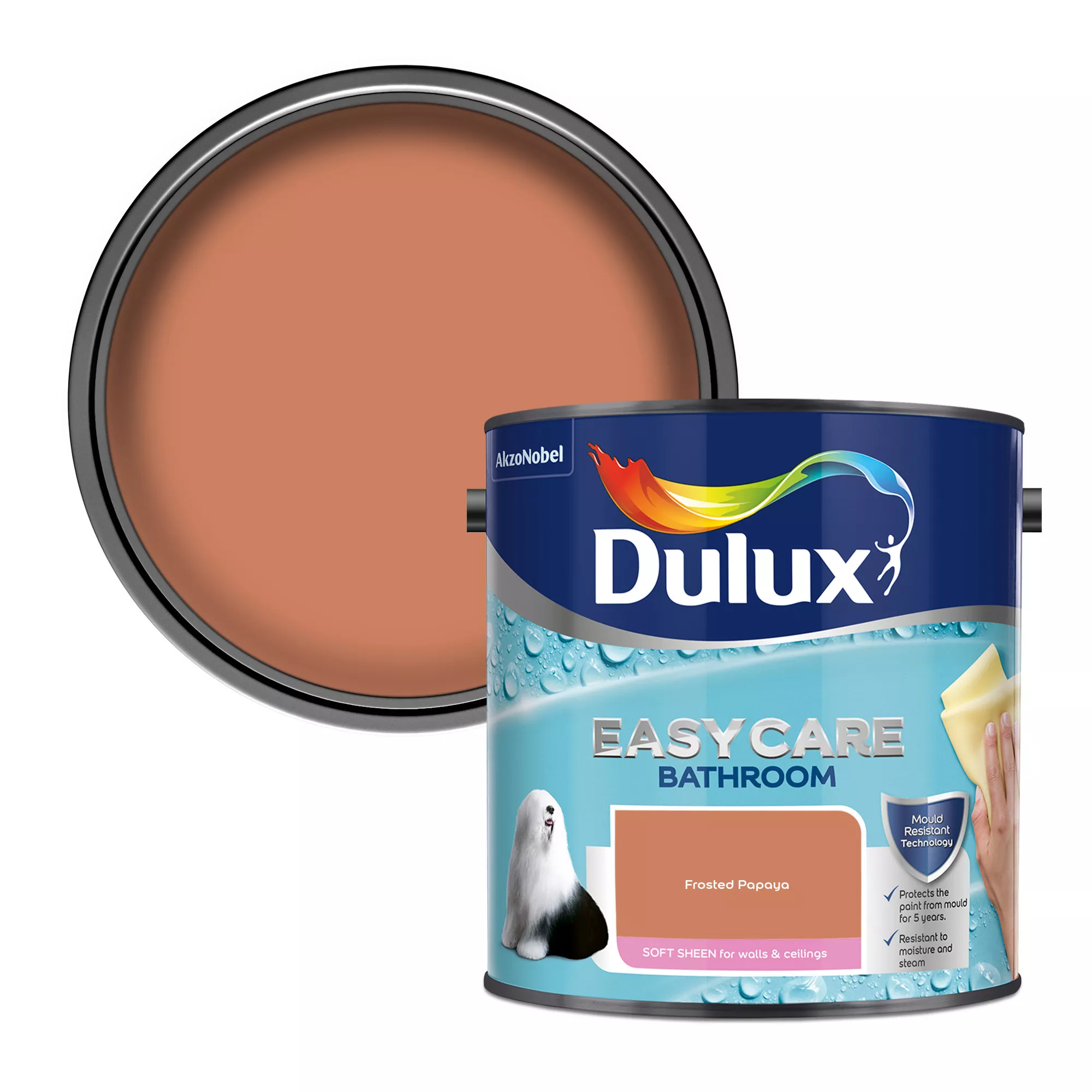 Dulux Easycare Bathroom Frosted Papaya Soft Sheen Wall Paint, 2.5L 3 Dulux Easycare Bathroom Frosted Papaya Soft Sheen Wall Paint, 2.5L