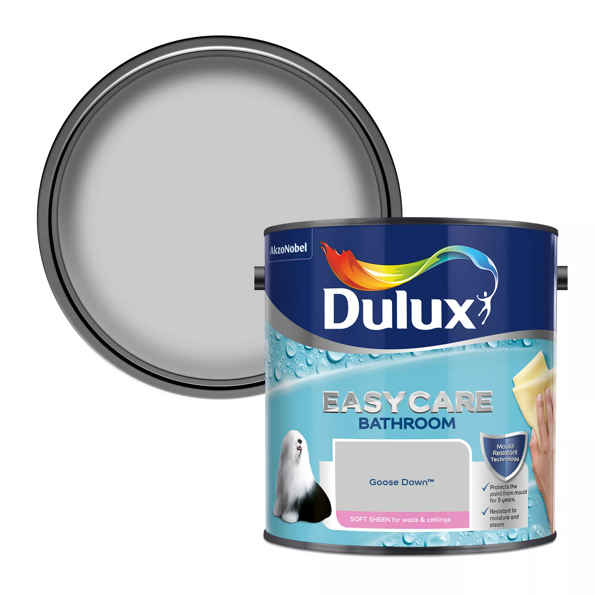 Dulux Easycare Bathroom Goose Down Soft Sheen Wall Paint, 2.5L 3 Dulux Easycare Bathroom Goose Down Soft Sheen Wall Paint, 2.5L