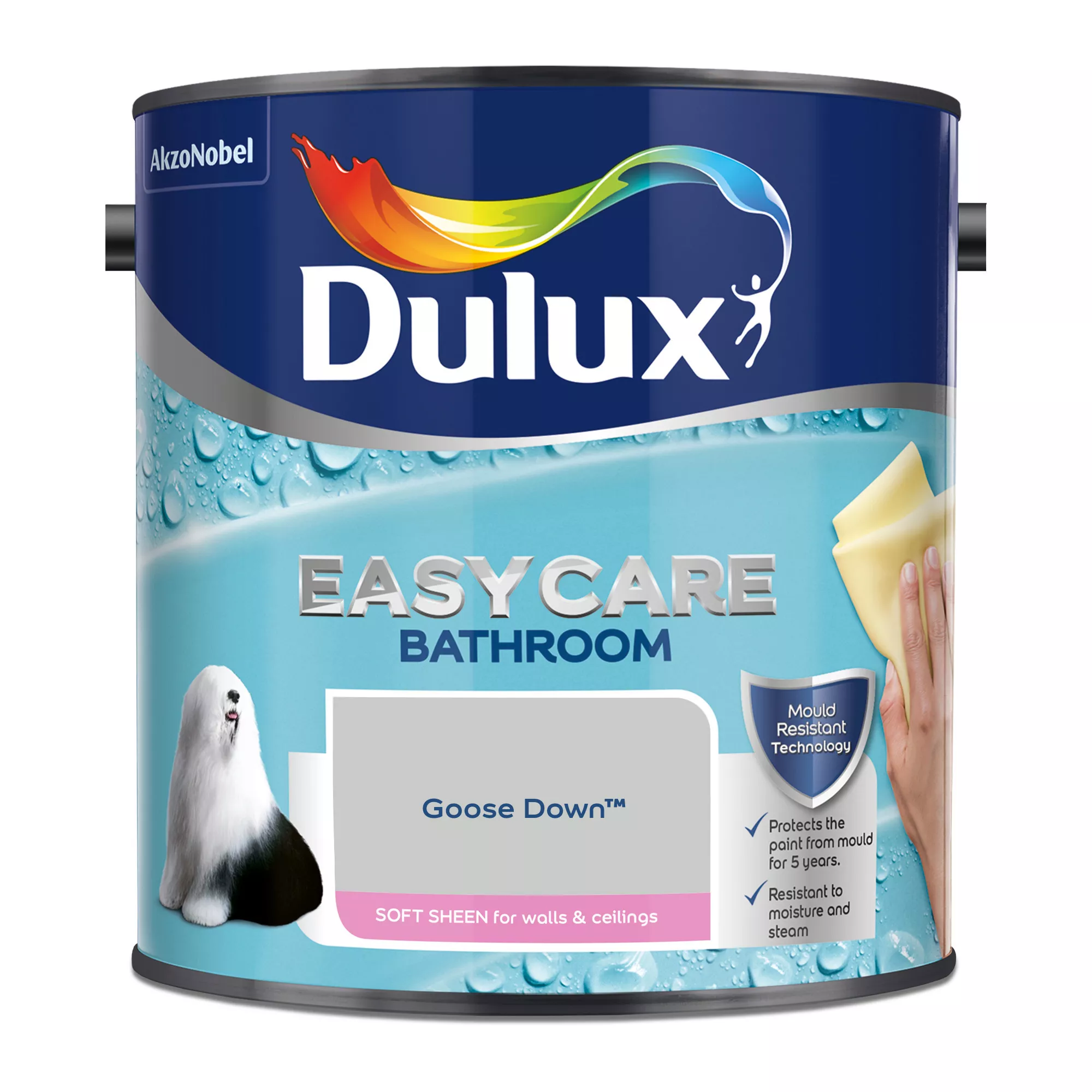 Dulux Easycare Bathroom Goose Down Soft Sheen Wall Paint, 2.5L 4 Dulux Easycare Bathroom Goose Down Soft Sheen Wall Paint, 2.5L - Image 2