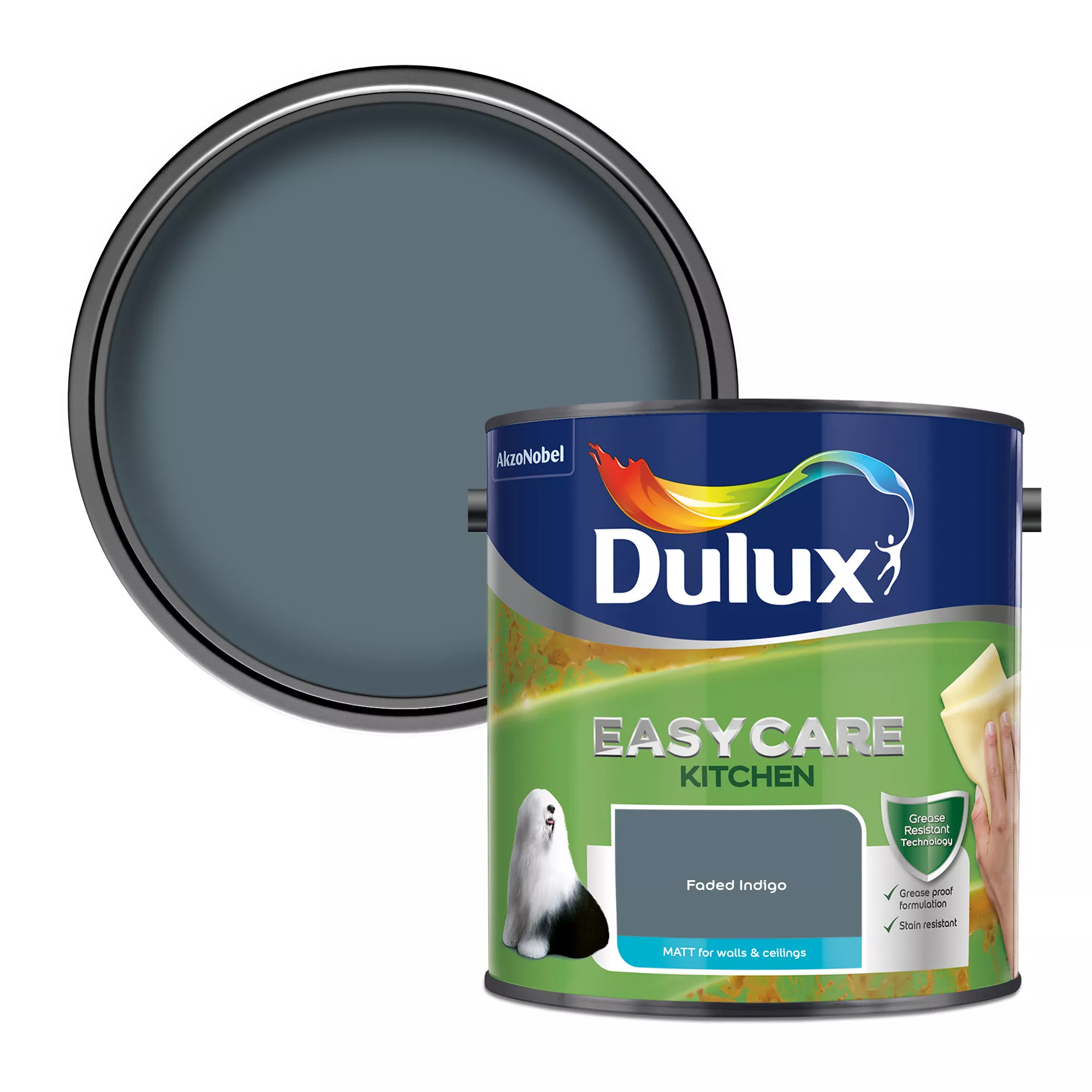 Dulux Easycare Kitchen Faded Indigo Matt Wall Paint, 2.5L 3 Dulux Easycare Kitchen Faded Indigo Matt Wall Paint, 2.5L