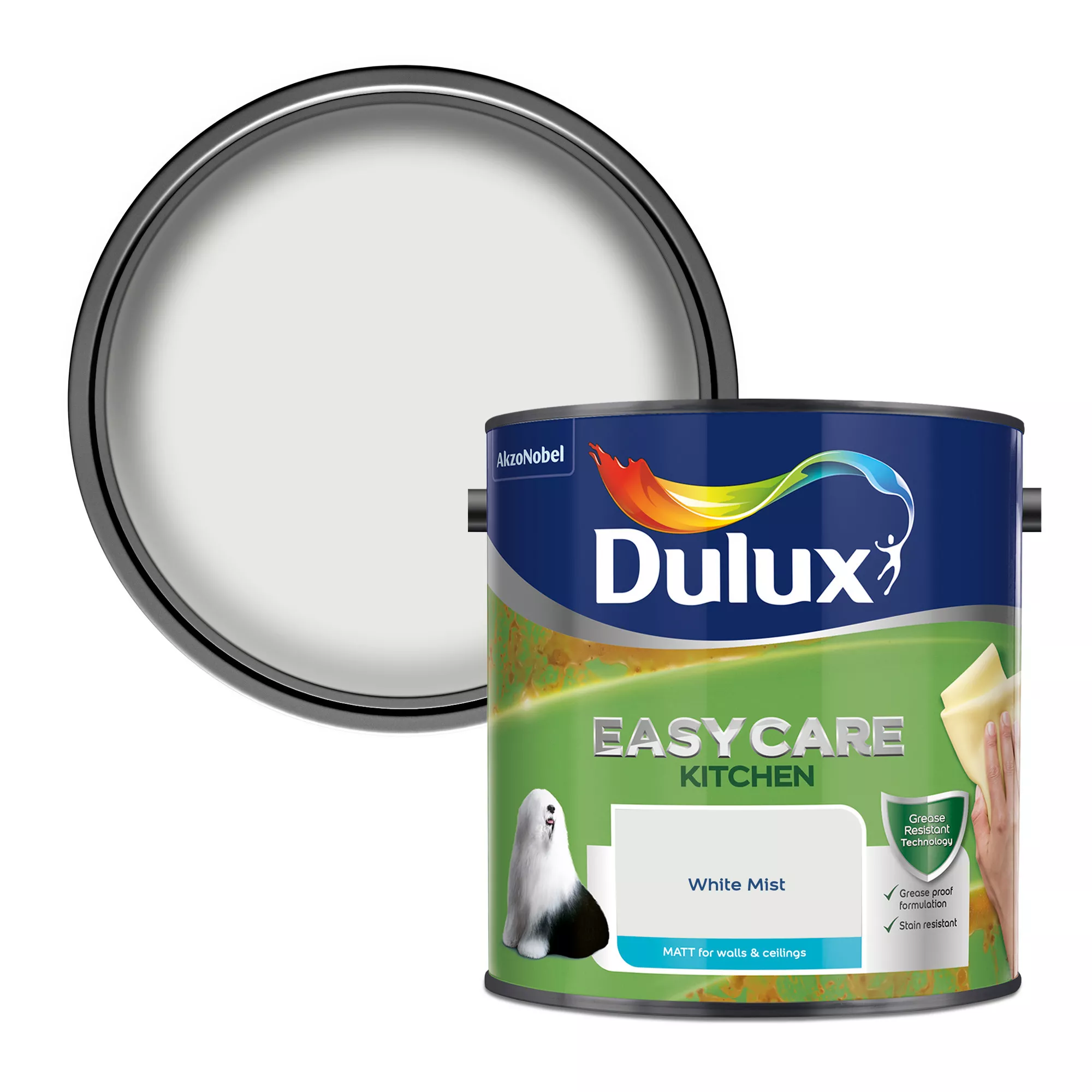 Dulux Easycare Kitchen White Mist Matt Wall Paint, 2.5L 3 Dulux Easycare Kitchen White Mist Matt Wall Paint, 2.5L
