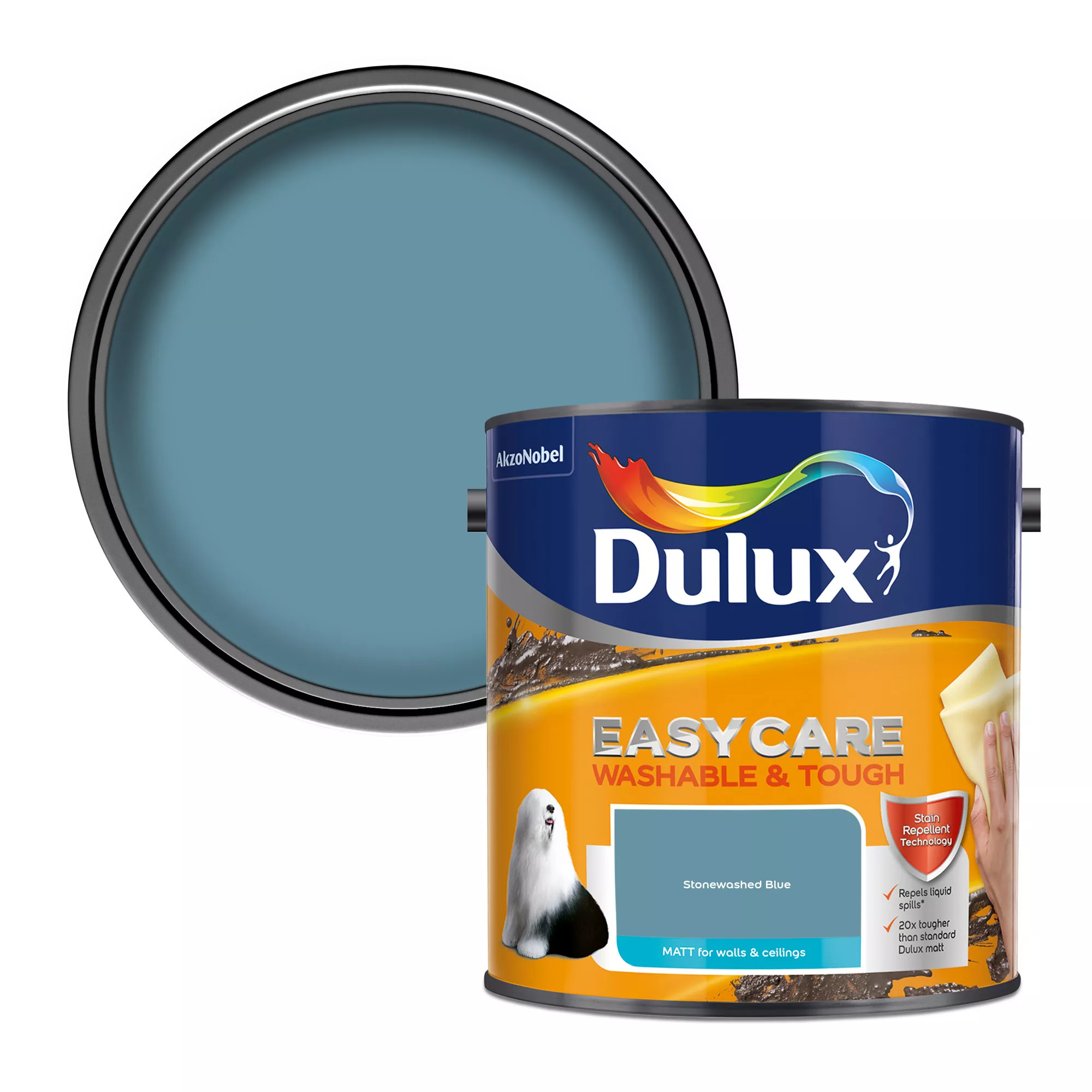 Dulux Easycare Washable & Tough Stonewashed Blue Matt Wall Paint, 2.5L 3 Dulux Easycare Washable & Tough Stonewashed Blue Matt Wall Paint, 2.5L