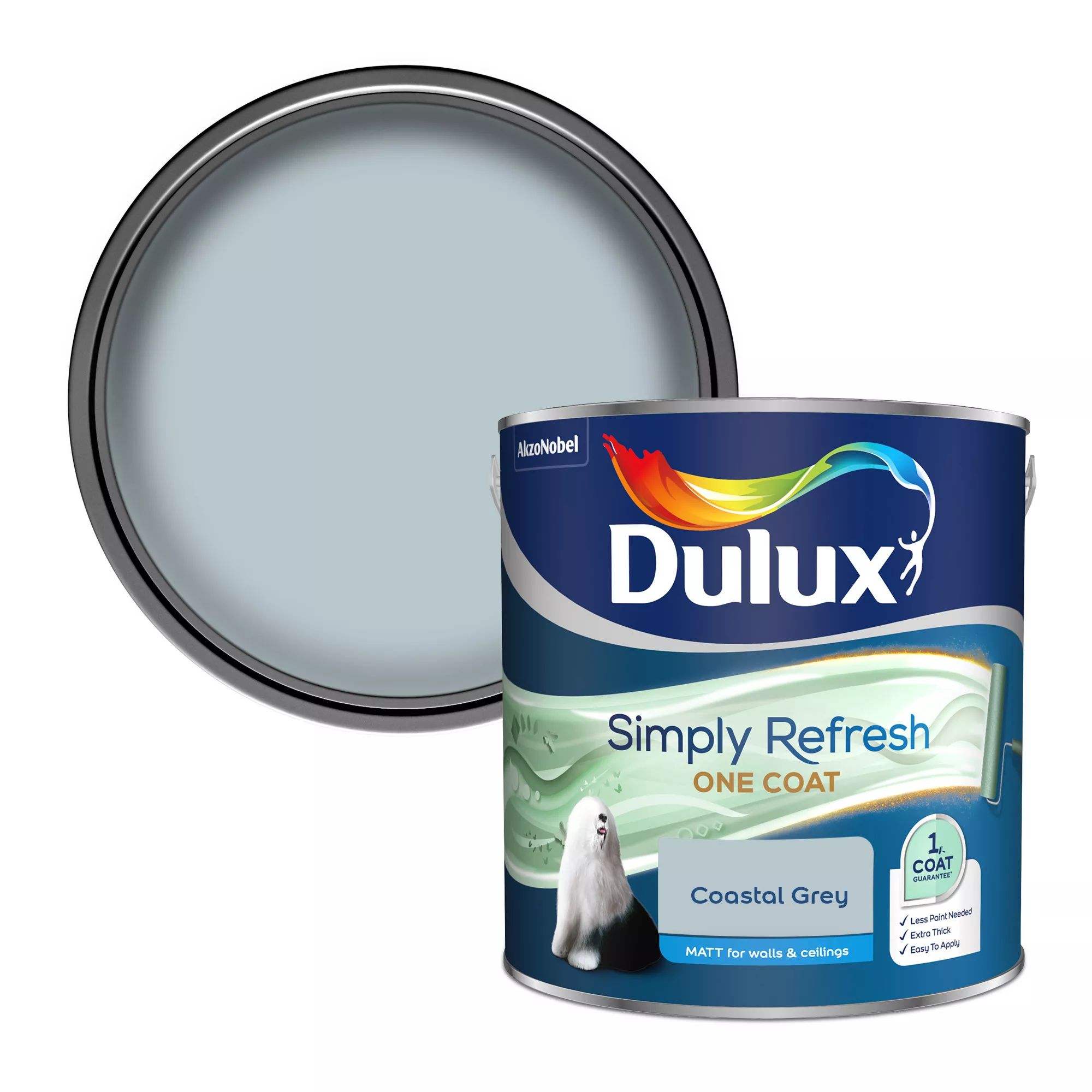 Dulux Simply Refresh One Coat Coastal Grey Matt Wall Paint, 2.5L 3 Dulux Simply Refresh One Coat Coastal Grey Matt Wall Paint, 2.5L