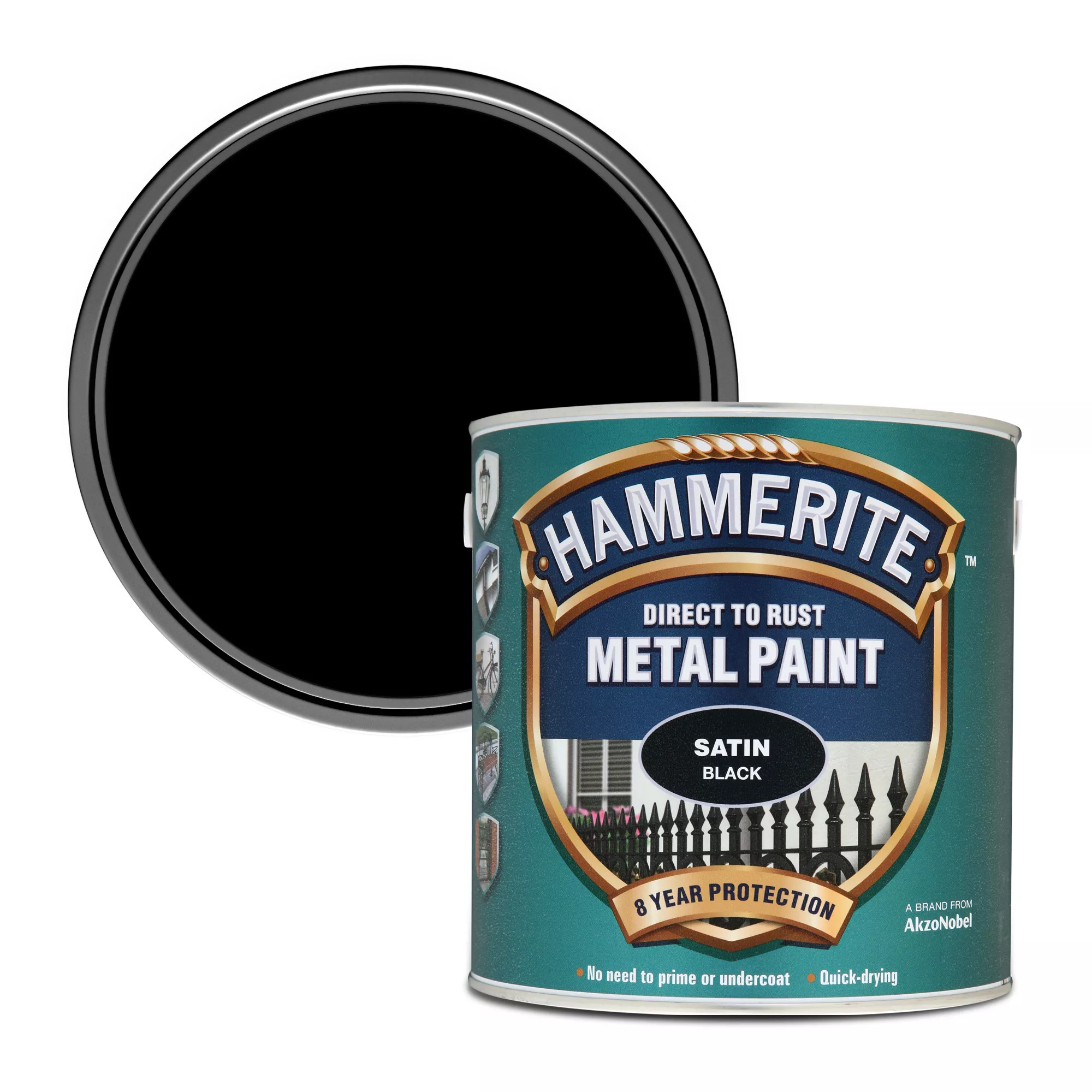 Hammerite Black Satinwood Metal Paint, 2.5L 3 Hammerite Black Satinwood Metal Paint, 2.5L