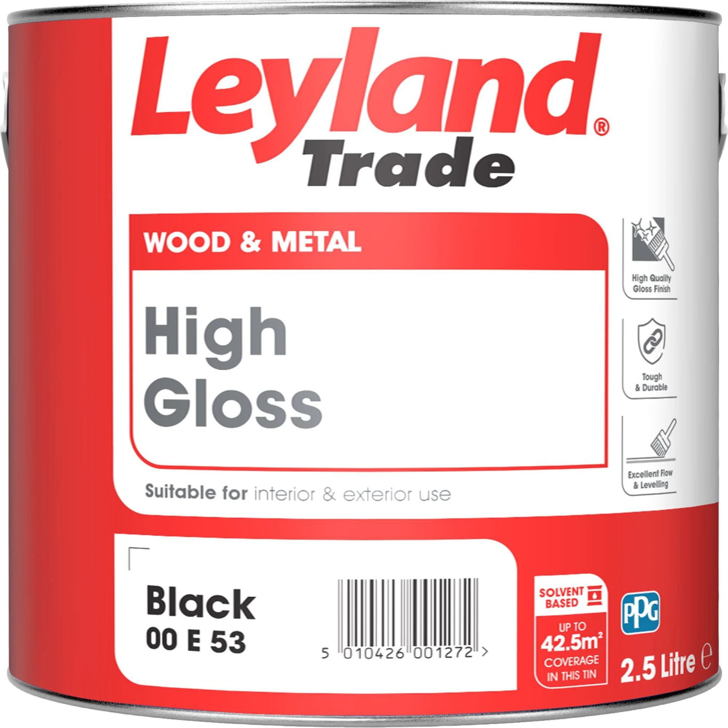 Leyland Trade Black Gloss Metal & Wood Paint, 2.5L 3 Leyland Trade Black Gloss Metal & Wood Paint, 2.5L
