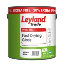 Leyland Trade Fast Drying Brilliant White Gloss Metal & Wood Paint, 3L