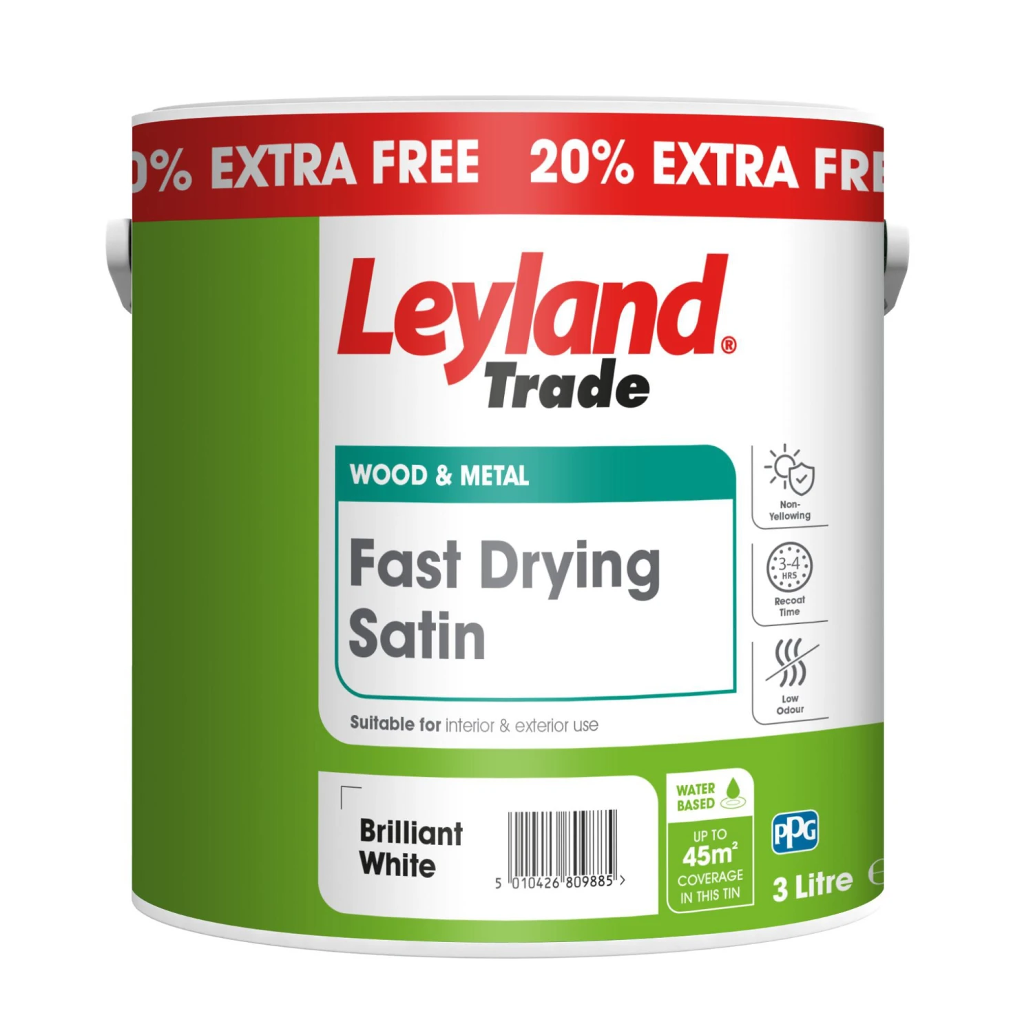 Leyland Trade Fast Drying Brilliant White Satinwood Metal & Wood Paint, 3L 2 Leyland Trade Fast Drying Brilliant White Satinwood Metal & Wood Paint, 3L