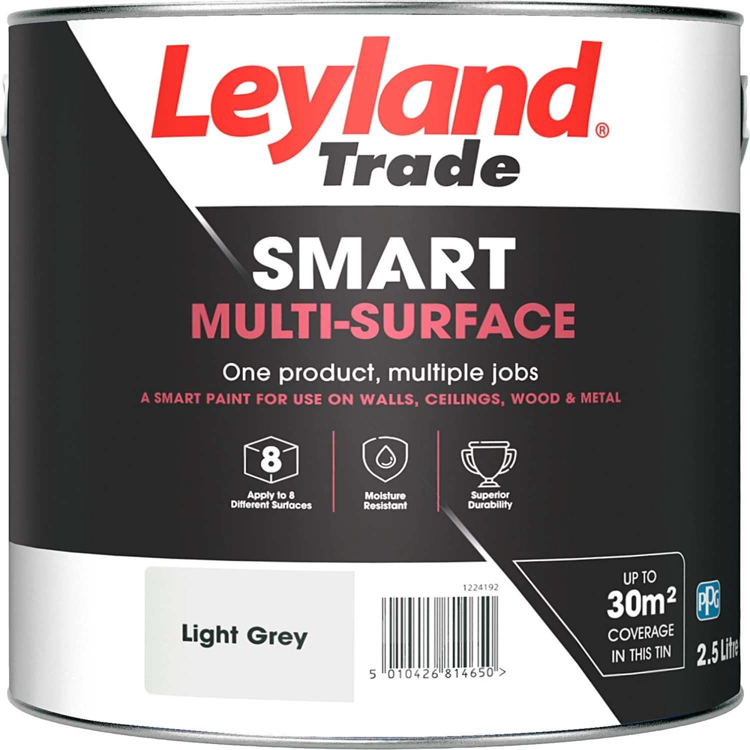 Leyland Trade Smart Light Grey Mid Sheen Multi-surface Paint, 2.5L 4 Leyland Trade Smart Light Grey Mid Sheen Multi-surface Paint, 2.5L - Image 3